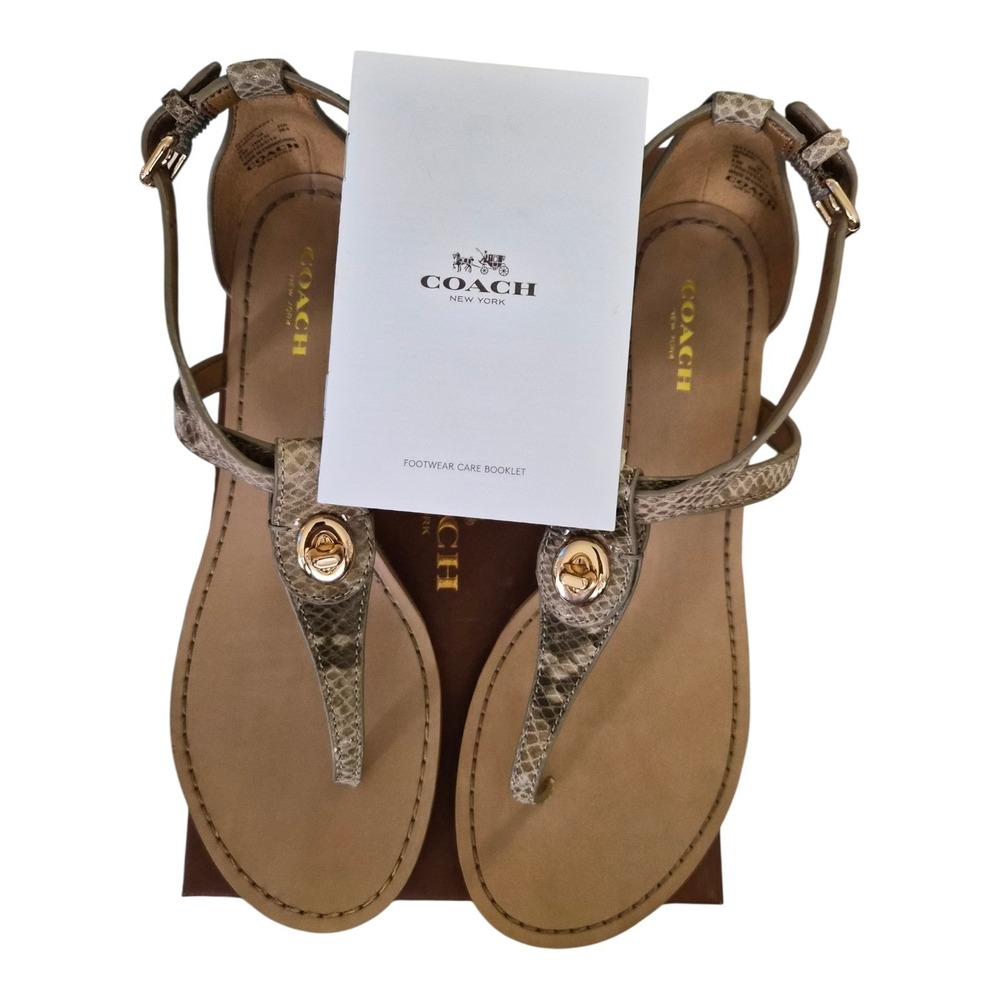 Coach Ingrid Natural Snake Print Leather Thong Sandals Ankle Strap Size 8.5‎ New